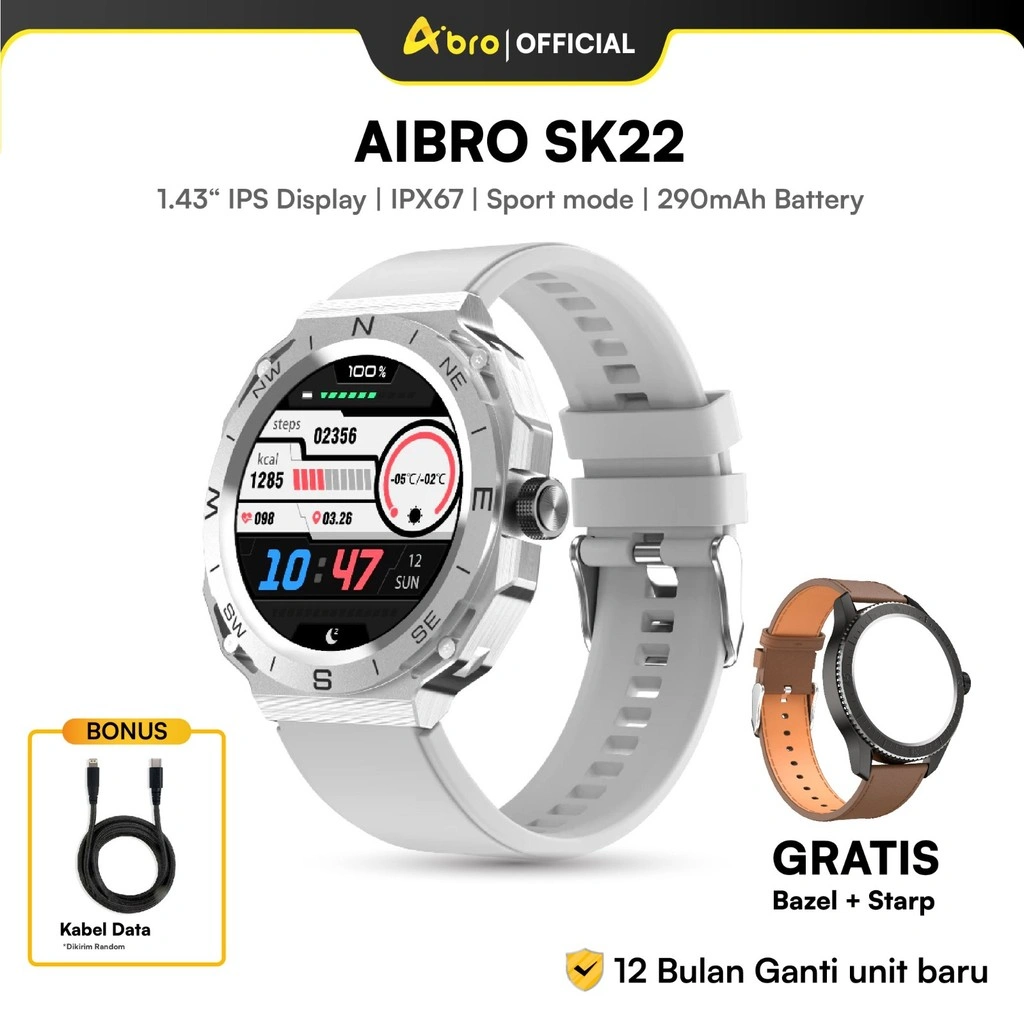 ( NEW PRODUK ) AIBRO Bluetooth Smartwatch SK22 | Water Resisten IPX67 Bluetooth Call Wireless HP