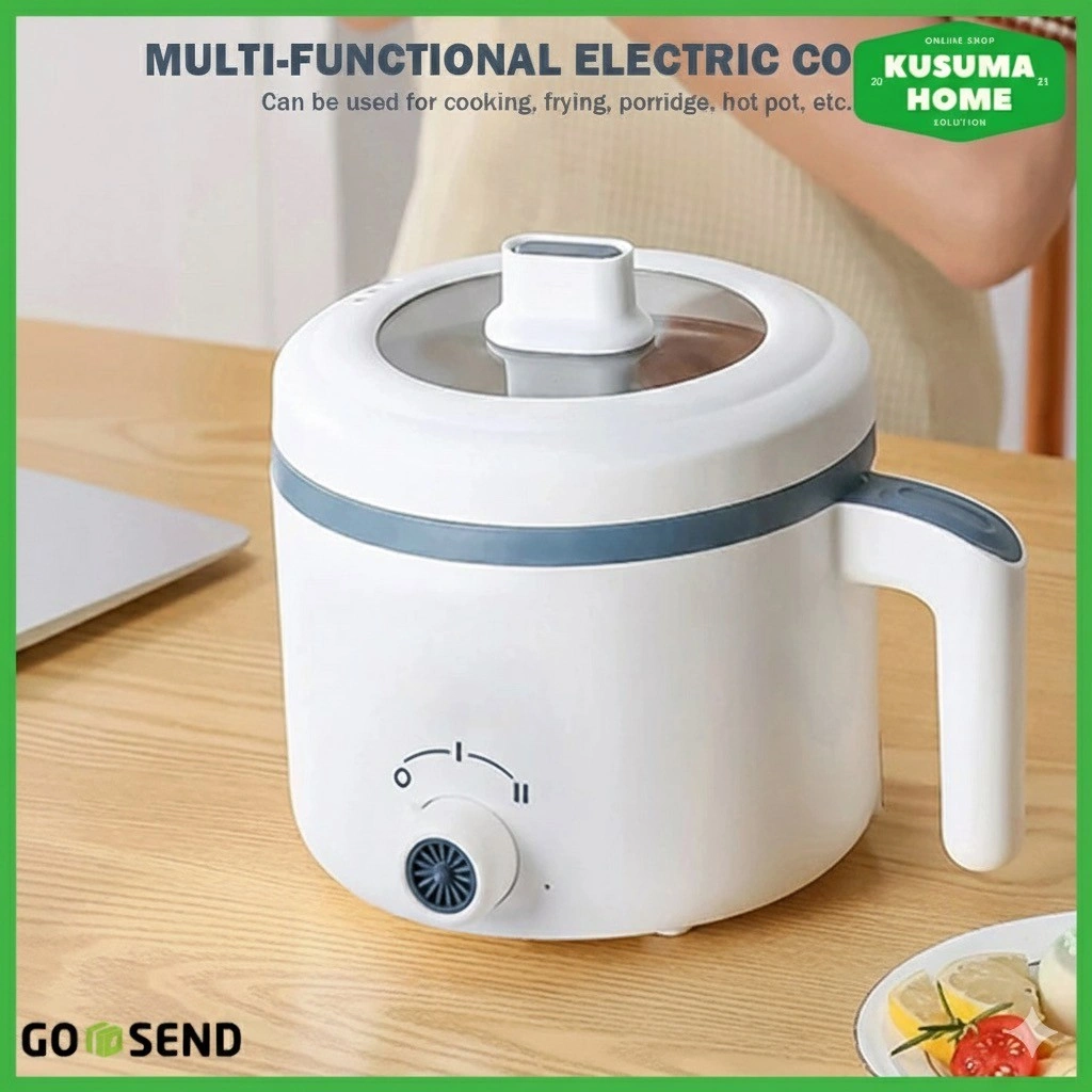 Panci Listrik Mini Multifungsi Serbaguna Low Watt 600W 1.7L Anti Lengket Pemasak Nasi Mie Kuah Sup Otomatis