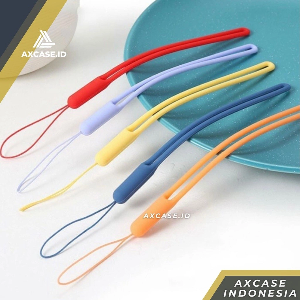 Gantungan Silicone Premium Short Lanyard Gantungan Case Casing HP Kunci Kartu Motif Polos Silikon Lentur Pergelangan Tangan