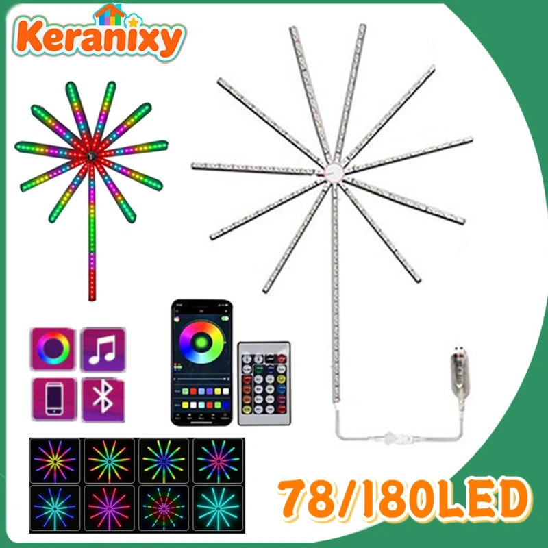 Keranixy 78/180LED Lampu Led Strip Model Kembang Api Lampu Strip Led 5050 Api Hiasan Rumah Taman Led Ramadhan Dekoras