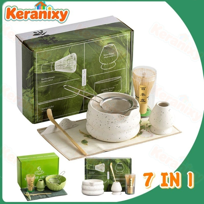 Keranixy 7in1 Alat Matcha Making Japanese Matcha Tea Sets  Kerajinan Pembuat Matcha Mangkuk Matcha Keramik Pengaduk Matcha Bambu Penyangga Whisk