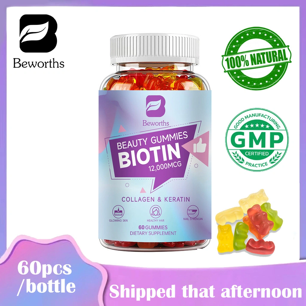 Beworths Biotin Gummies 12000 mcg dengan Kolagen, Keratin, Klorofil, Seng, dan (Vitamin A, B6, B12, C, D, E-Complex) Efektif Memutihkan Kulit, Rambut, dan Kuku, Menjaga Kecantikan