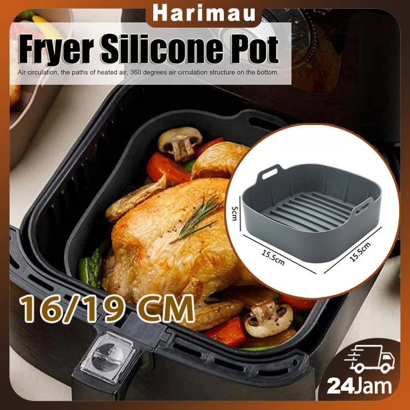 16/19cm/alas Air Fryer Silikon Bpa Free/Nampan Panggang Silikon Perseg/tatakan Air Fryer Anti Lengket/silikon Air Fryer Food Grade