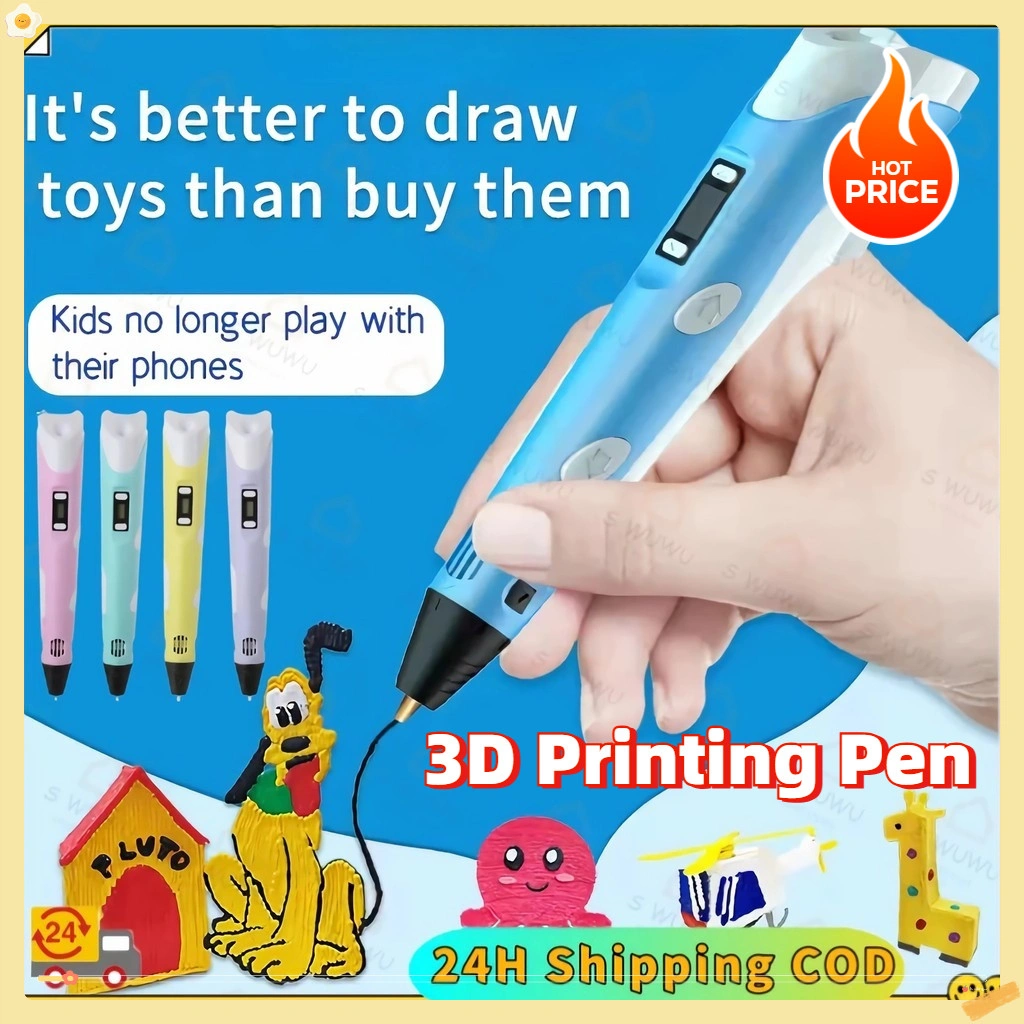 【READY】3D Printing Pen Free 9M Filament Cetak Pen PLA Filamen Mainan DIY 3D Printer Arts Pen Pena Seni Doodle Pena Smart 3D Keceriaan anak-anak Printing 3D Pen Ultra Slim