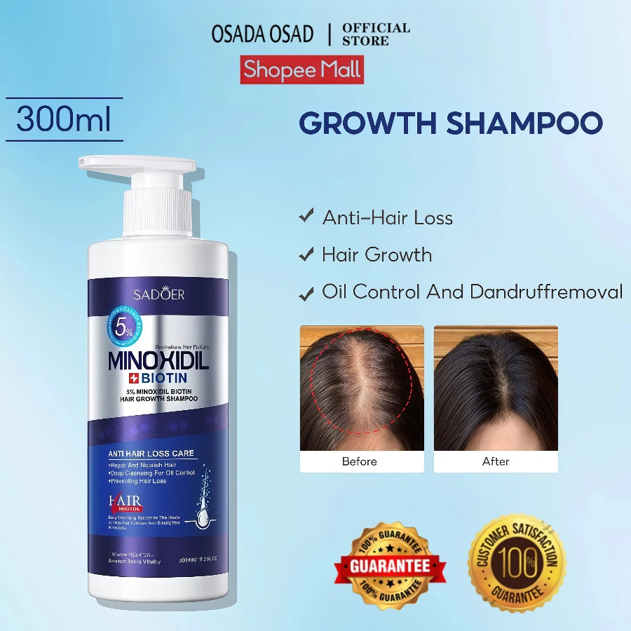 OSADA OSADI Shampo Penumbuh Rambut Cepat Minoxidil 5% Shampoo 300ml pertumbuhan rambut Pengendalian Minyak Anti rambut rontok Botak shampo penumbuh rambut sampo anti ketombe dan rontok Anti Hair Fall Hair Treatment Shampoo Mengurangi Rambut Rontok