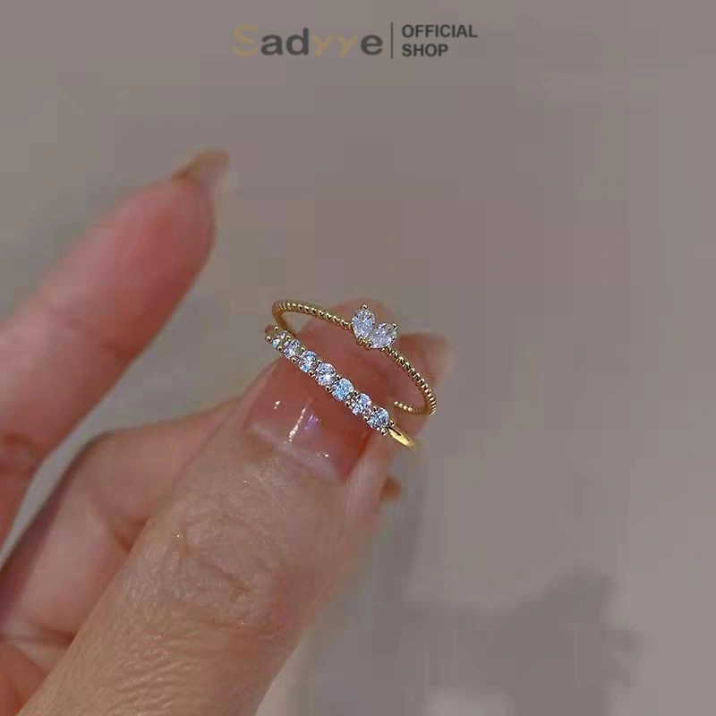 Sadyye Hati Terbuka Cincin Set 2 potong Mewah Ringan Cincin Serbaguna Sahabat Pasangan Cincin