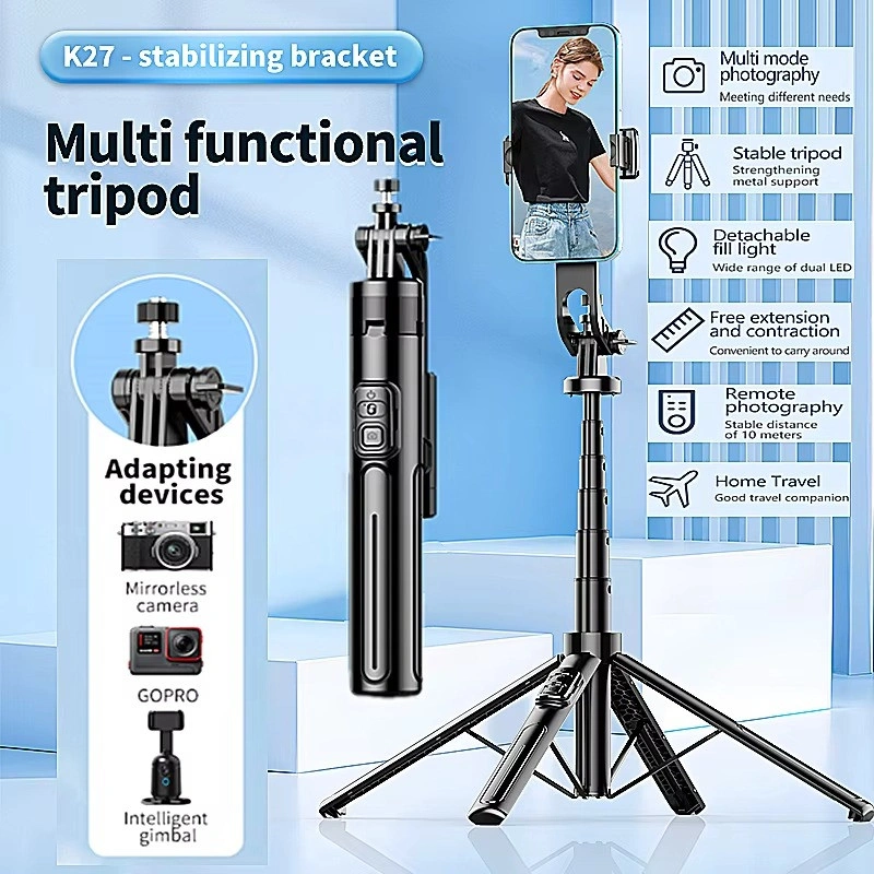 Tripod Konten Kreator Lampu LED RingLight Selfie Stick Bluetooth Remote Control Live Streaming Video Collapsible, portable selfie stick Stable, high-quality Camera tripod