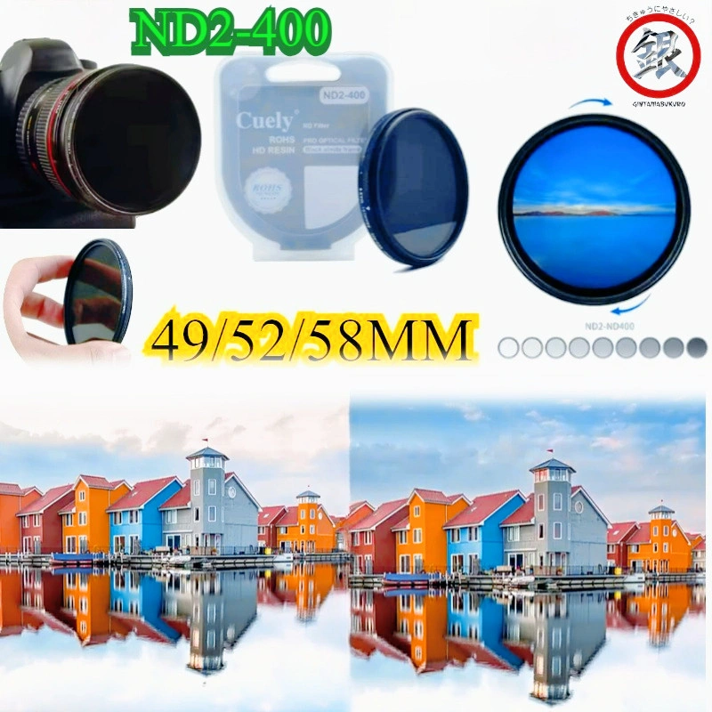 Original/ ND Filter Lensa Camera Neutral Density Putar Fader ND2 To ND400 Untuk(Canon Nikon Sony)Cuely Variable ND Filter ND2-400 (Mudah Dipasang & Presisi Warna)