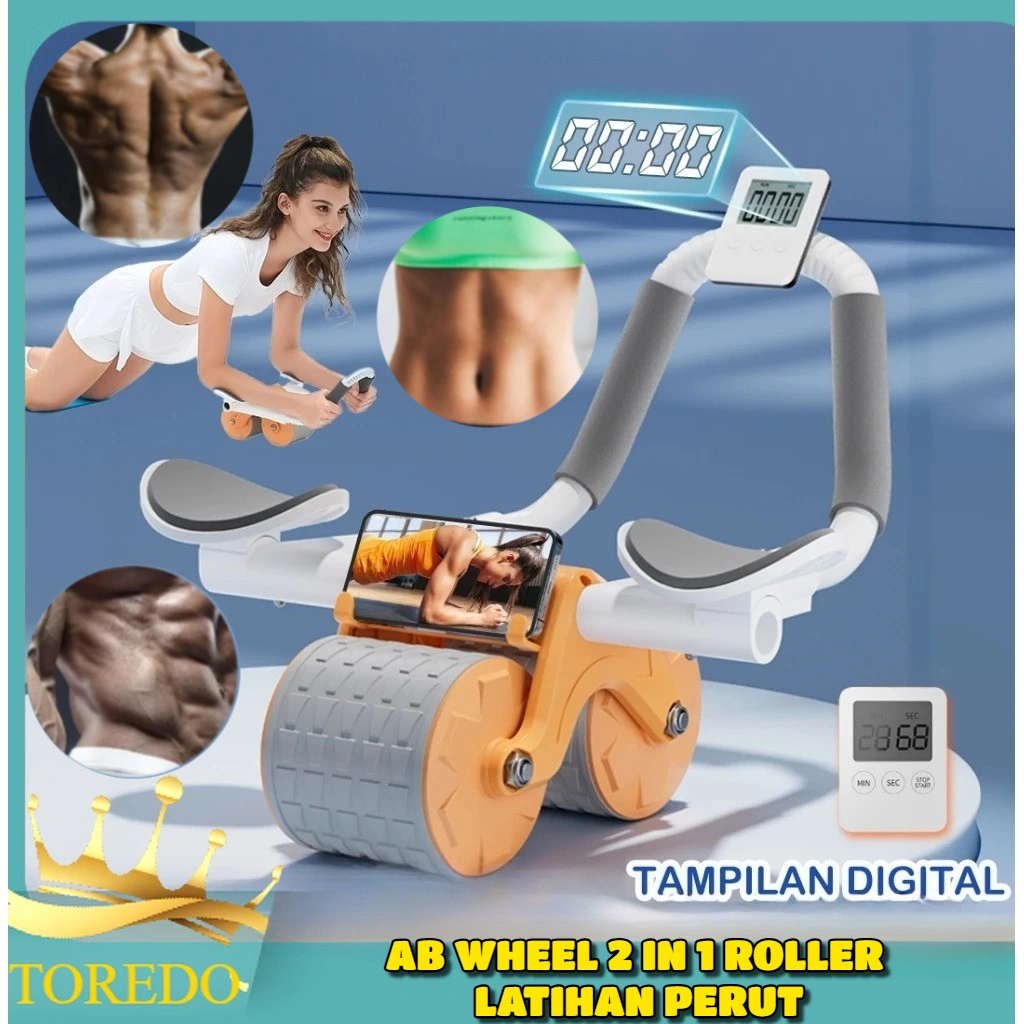 TOREDO Ab Wheel Roller Plank Trainer 2in1 Abdominal Core Automatic Olahraga Fitness Push Up