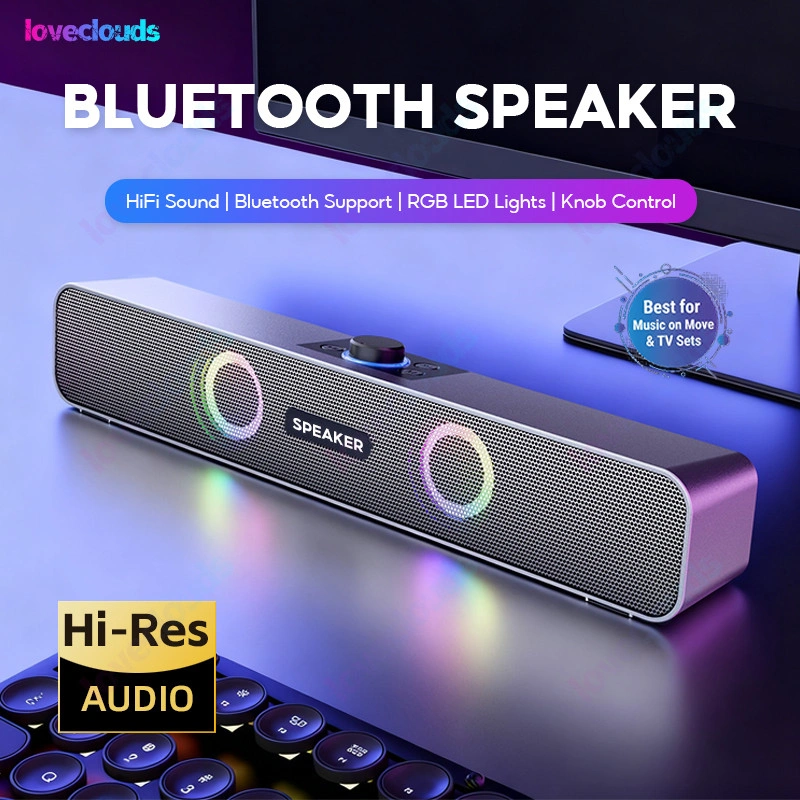 Bluetooth 5.3 RGB Light Speaker Sound Bar Portable Wireless Stereo Speaker for Desktop and Laptop
