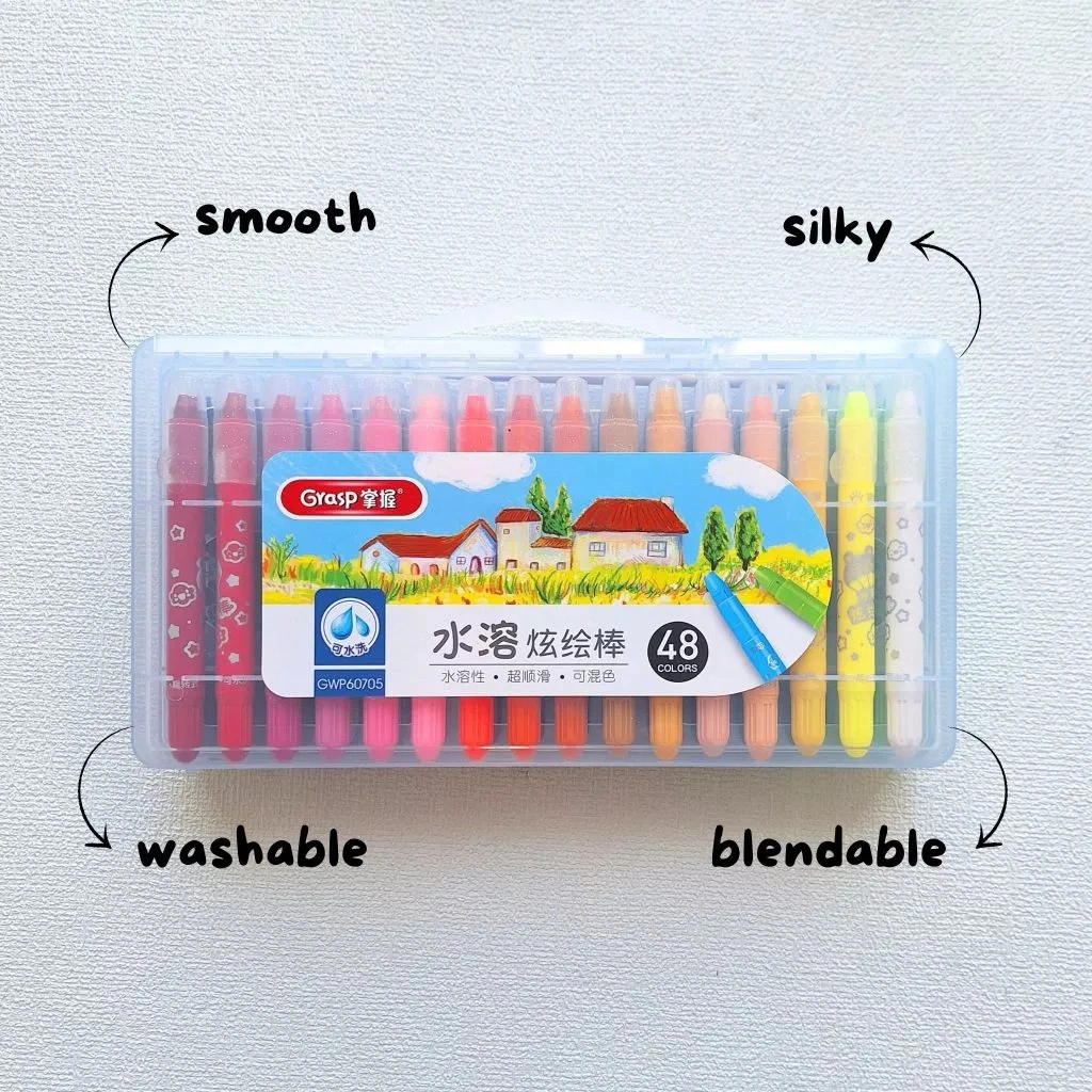 1L Crayon Grasp 48 Warna Non-Toxic Tahan Lama Silky Krayon Lukis Dapat Dicuci Natural Aman Mudah Dibersihkan Mata Besar Water Soluble Lembut Basah Cat Air Lukis Pensil Colour Art Set Mewarnai Menggambar Melukis Oil Pastel Hadiah Ulang Tahun Anak