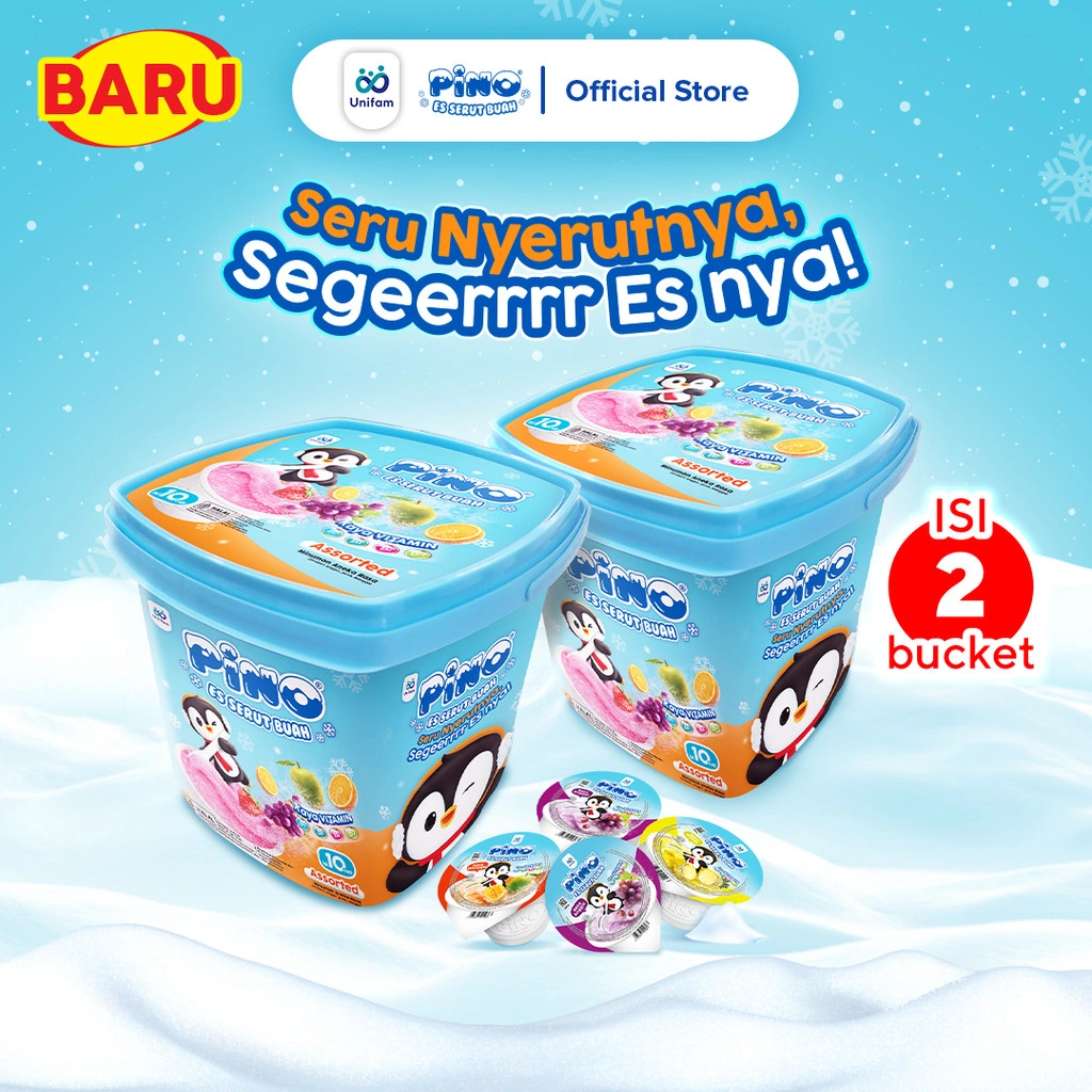 2 Ember Pino Party Pack Es Serut Buah (Isi 10 Cup) - Rasa Strawberry, Mangga, Jeruk, Anggur