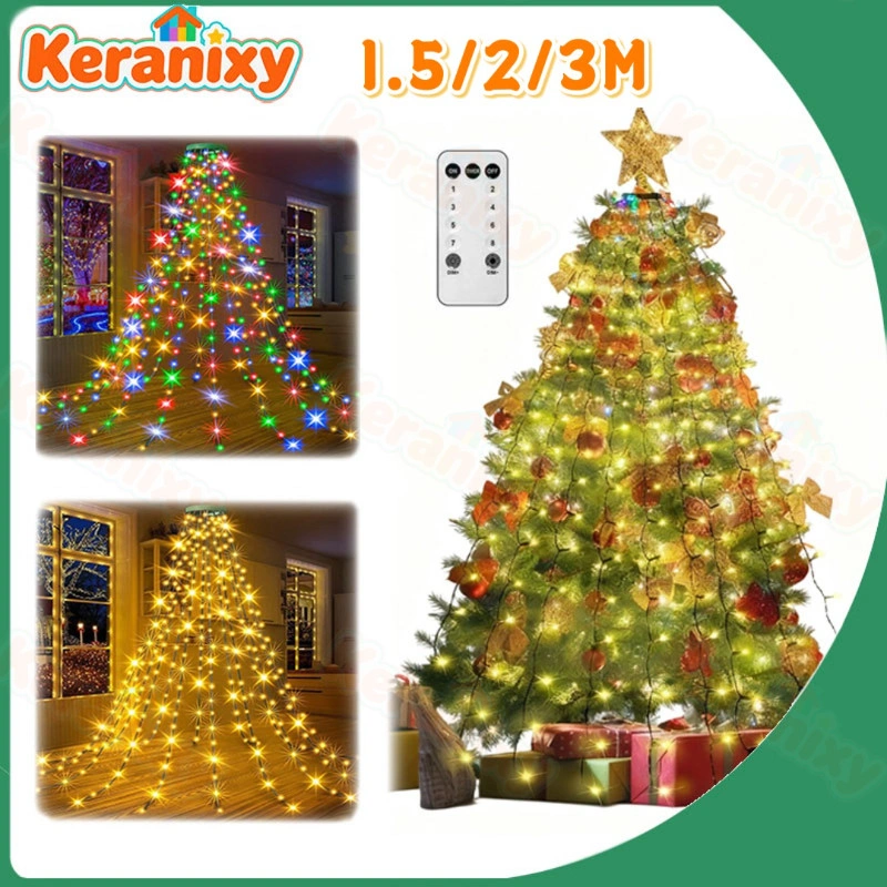 Keranixy 1.5/2/3M Lampu Hias Lebaran Idul Fitri Lampu Pohon Natal  LED Lampu Natal Tahan Air LampuHias Taman Hiasan Pohon Natal Dengan Remote Control