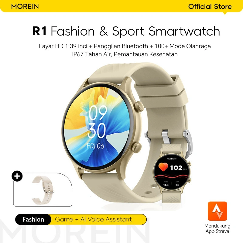Morein NEO R1 Smartwatch 1.39'' Touchscreen Jam Tangan Pria IP68 Waterproof Bluetooth Call AI Voice Assistant Heart Rate Sleep Monitor Fitness Tracker