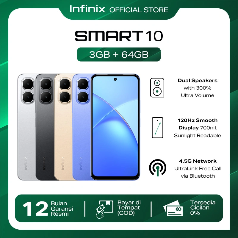 Infinix Smart 10 3/64GB - Up to 6GB Extended RAM - 6.67 inch 120Hz HD+ - T7250 - 5000 mAh