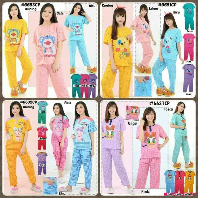 baju tidur wanita dewasa Set CP Kaos STD Bahan kaos banyak motif bb max 70kg