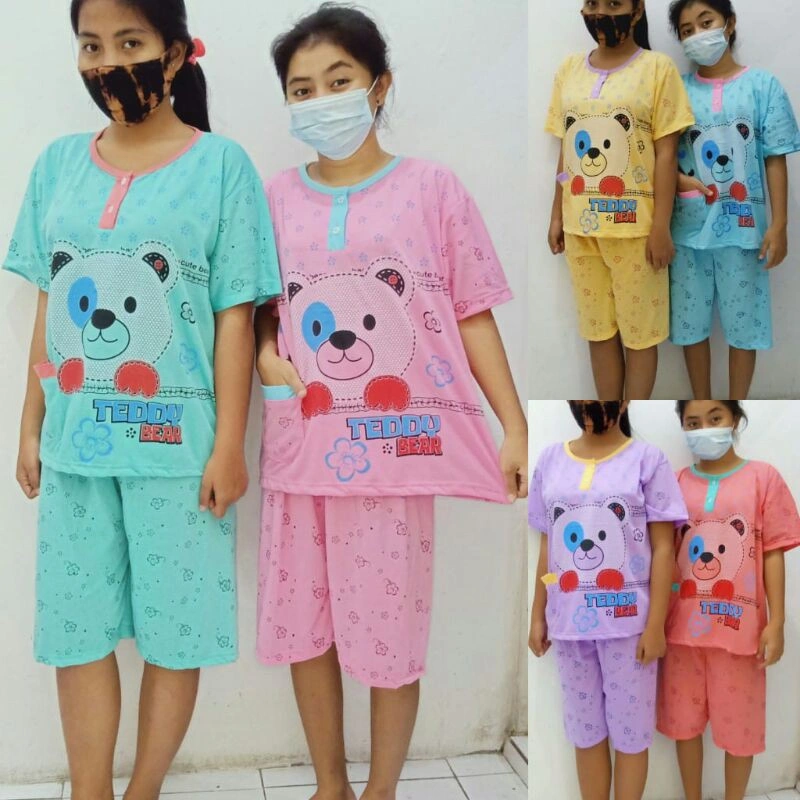 Baju Tidur Wanita Set 3/4 Kaos Standart NB TEDDY BEAR BB MAX 70KG