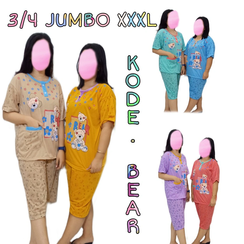piyama wanita dewasa 3/4 Jumbo bahan kaos serian muda BEAR BB MAX 85KG
