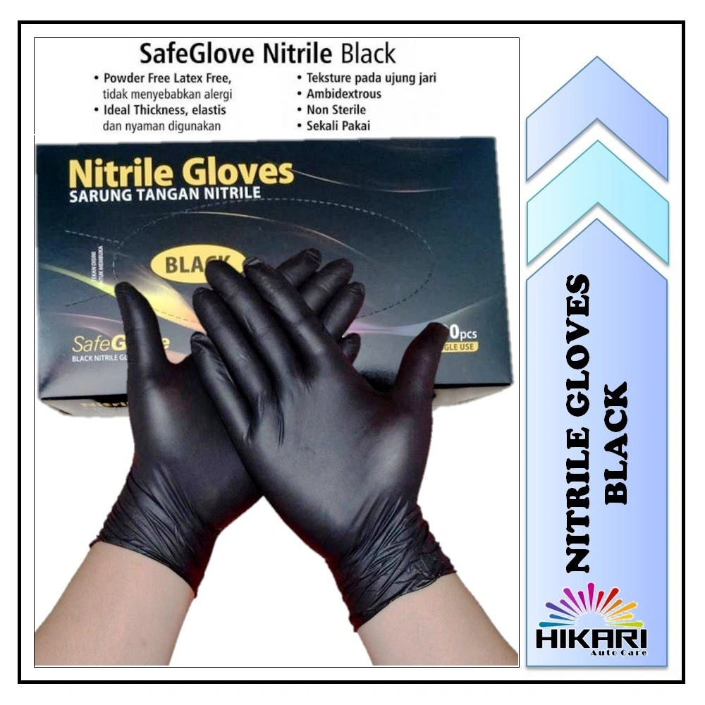 PROMO SARUNG TANGAN NITRILE HITAM DETAILING / BUKAN LATEX / NITRILE GLOVES BLACK
