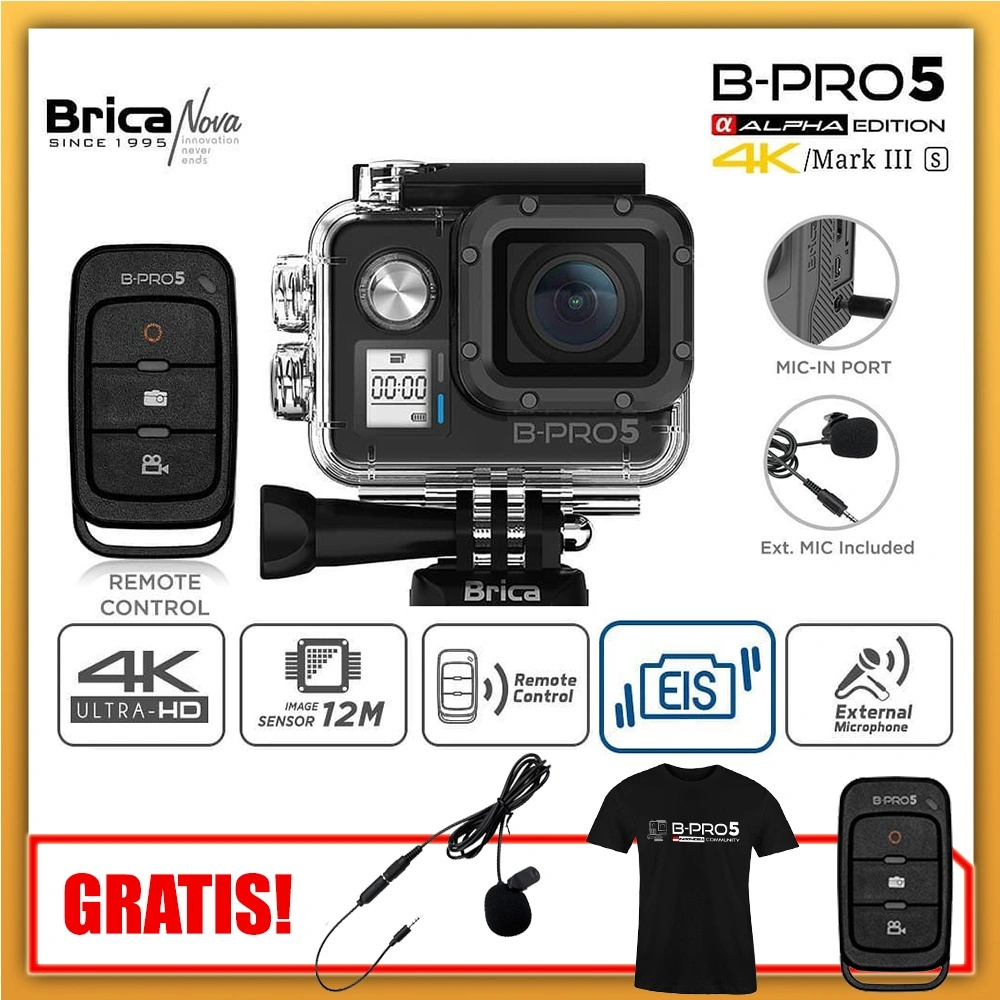 Brica B-PRO5 Alpha Edition 4K Mark III Series - AE3S - AE3X - Black EIS + Gratis Kaos - Action Cam