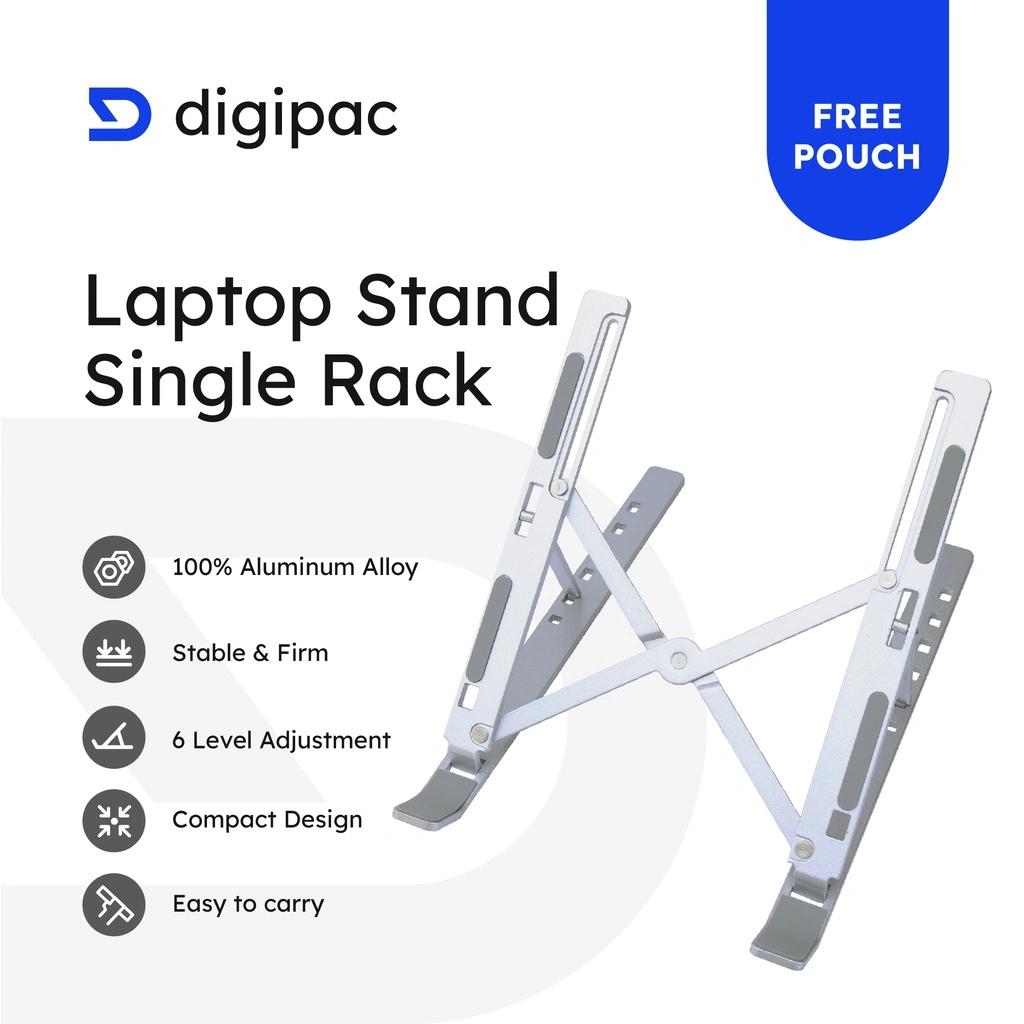 Laptop Stand Portable Dudukan Tatakan Laptop  Aluminium Alloy Level Height Single Adjustable iPad Tablet Notebook DIGIPAC