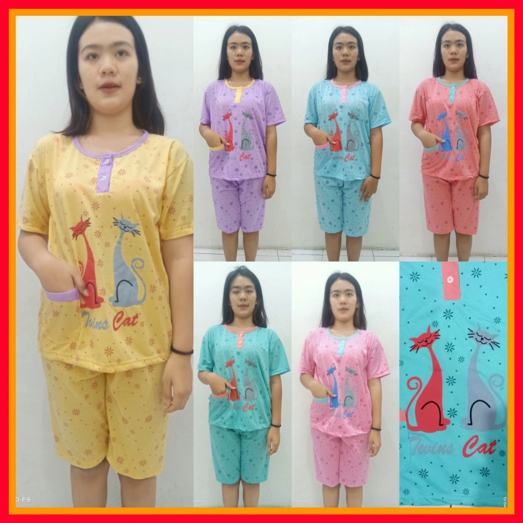 baju tidur perepuan dewasa Set 3/4 Kaos Standart NB TWIN CAT BB MAX 70KG
