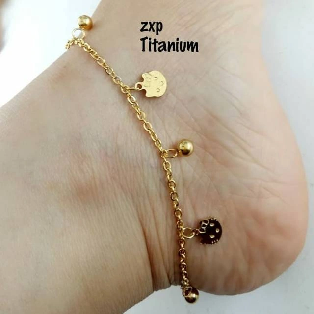 Gelang kaki Wanita Cewek Titanium emas gold hello Kitty cewe perempuan asli original anti karat