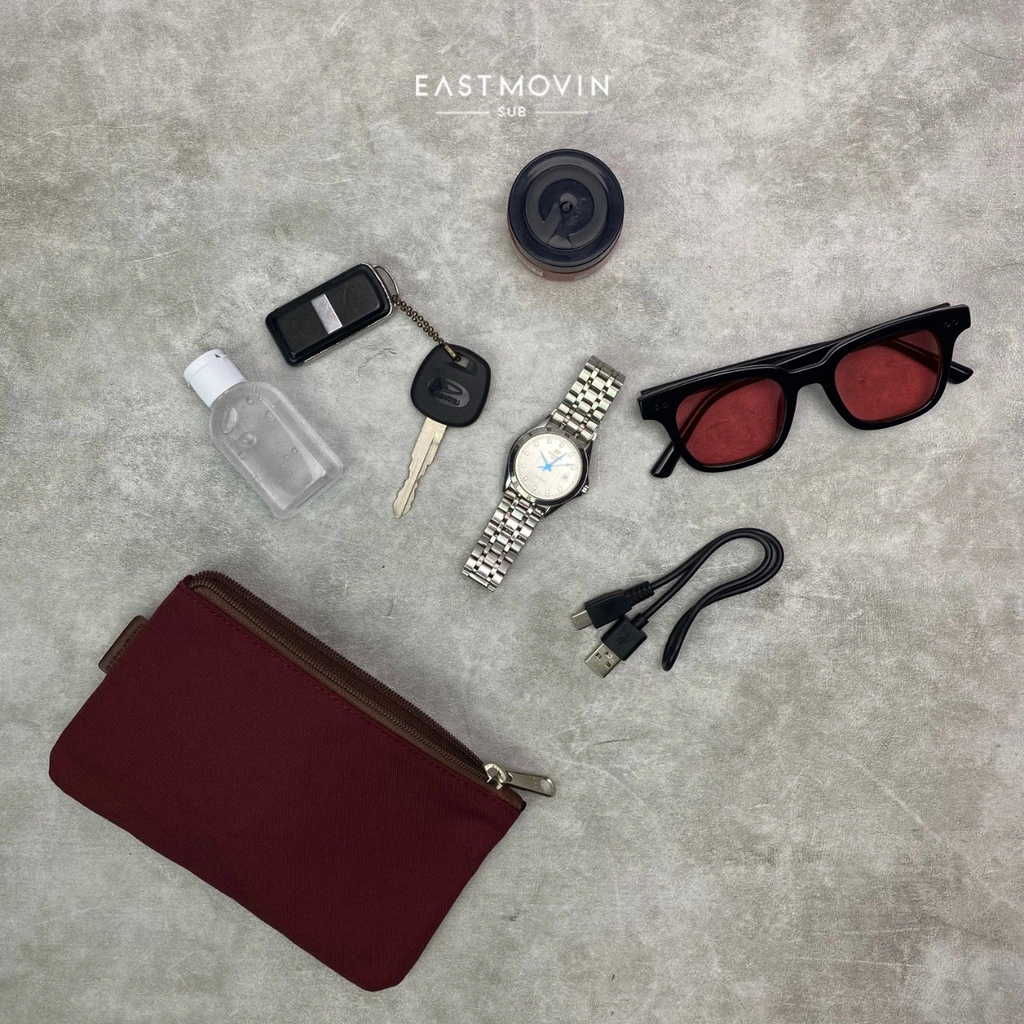 Pouch Dompet Travelling Serbaguna Kosmetik Make up Koin Kabel Organizer Alat Tulis Kanvas Eastmovin Chicago Maroon New