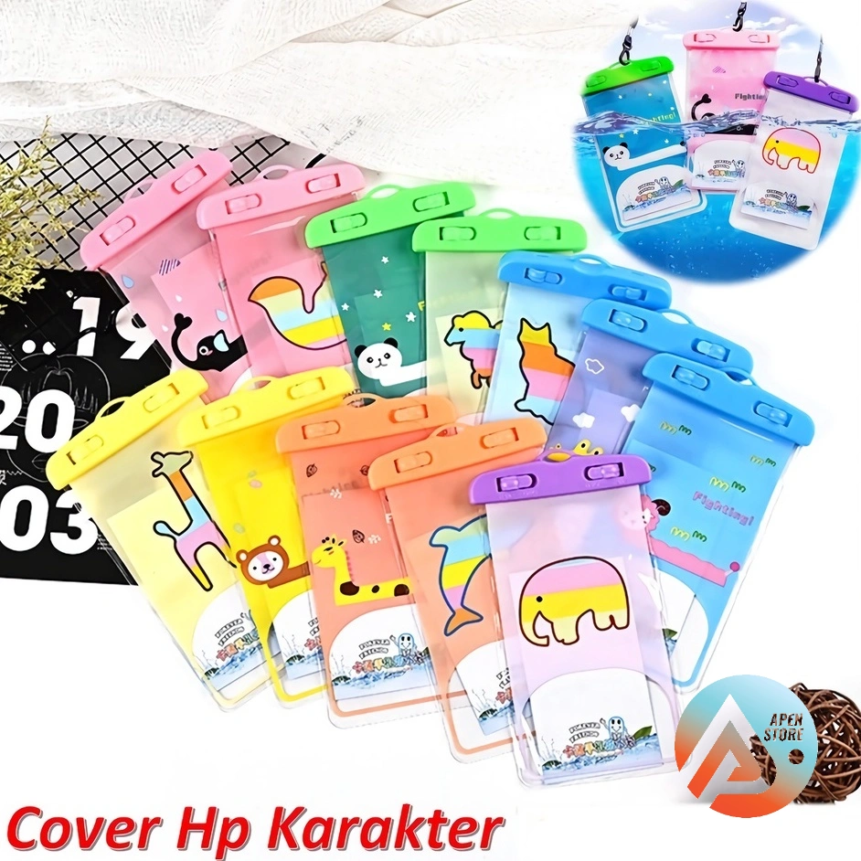 APEN Sarung HP Anti Air Motif Kartun Pouch Waterproof Case Karakter Free Tali Gantung Aksesoris