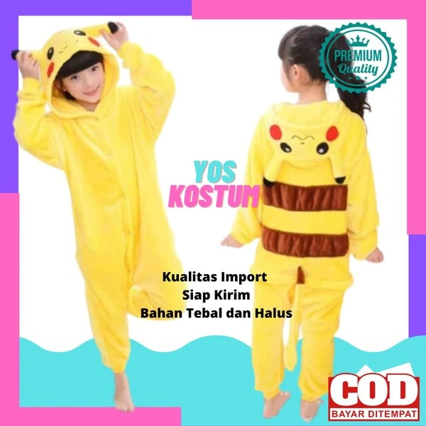 Kostum Karakter Anak Pikachu Impor Lucu Baju Tidur Karakter Cosplay Costume Laki Perempuan Premium onesie