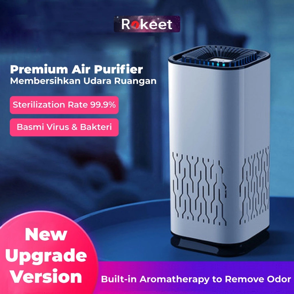 Rokeet Smart Air Purifier Portable Penyaring Udara Ruangan Filter HEPA Low Watt Negative Anion
