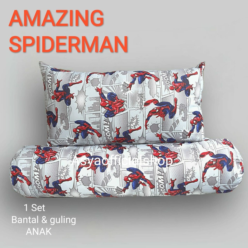1 Set Bantal Guling Anak Laki Laki Karakter Motif Spiderman Untuk Usia 2 - 10 Tahun