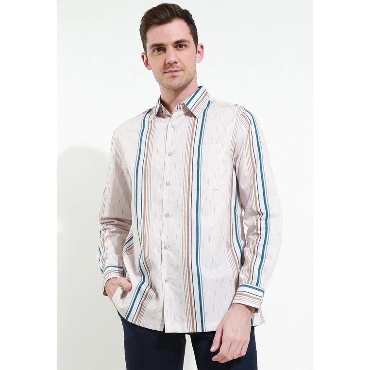 Mens Shirt LS Lurik Udan Liris Cream 075