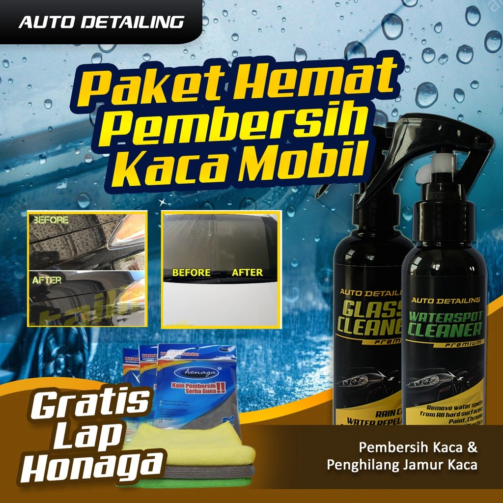Paket Perawatan Kaca Dan Body Kendaraan Pembersih Kaca Mobil Efek Daun Talas