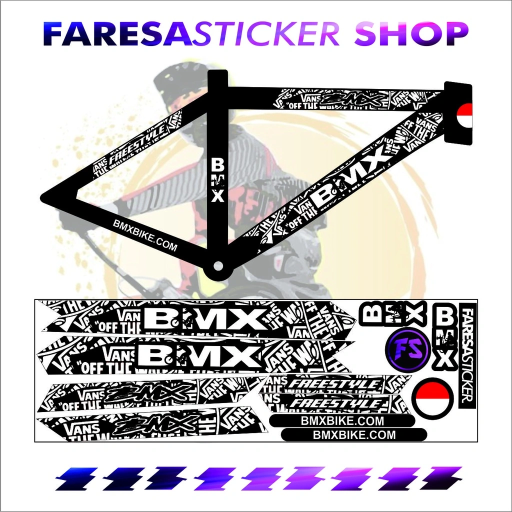 (COD) STICKER SEPEDA VARIASI BMX X VANS BW NAMA PUTIH