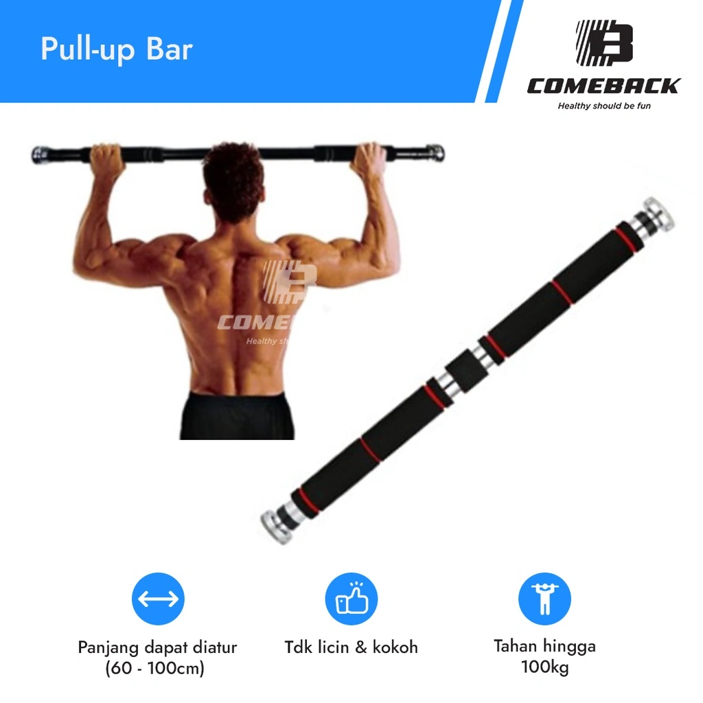 Comeback Adjustable Pull Up Bar  (100KG,60-100 cm) Anti Slip & Tahan air