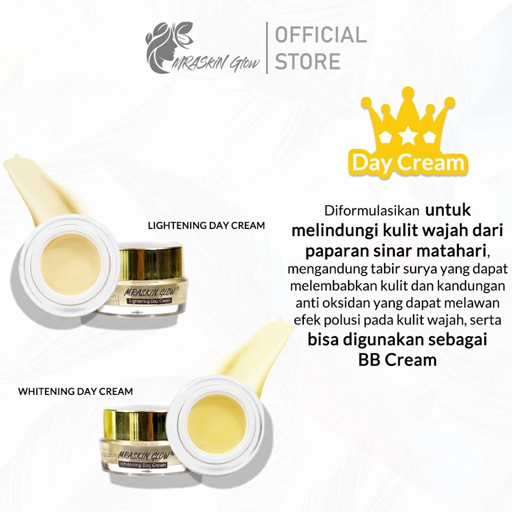 MRASKIN GLOW Day Cream / Krim Siang Bpom -  Lightening Day Cream / Whitening Day Cream 10 gr