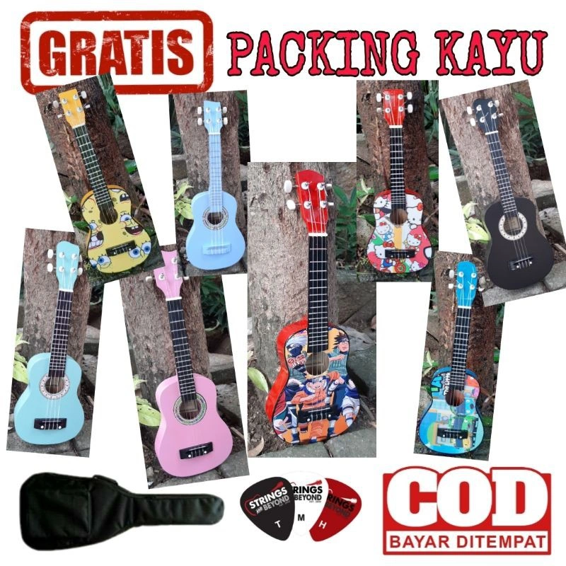 ukulele kentrung gitar kecil murah bonus pick bts spongebob tayo hello kitty