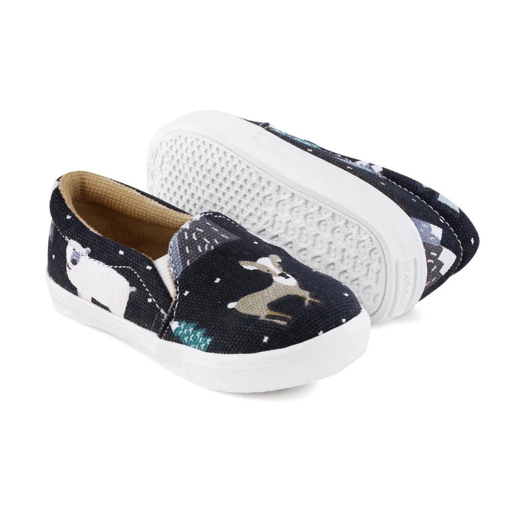 sepatu anak slip on bahan canvas motif kartun E01 Beruang
