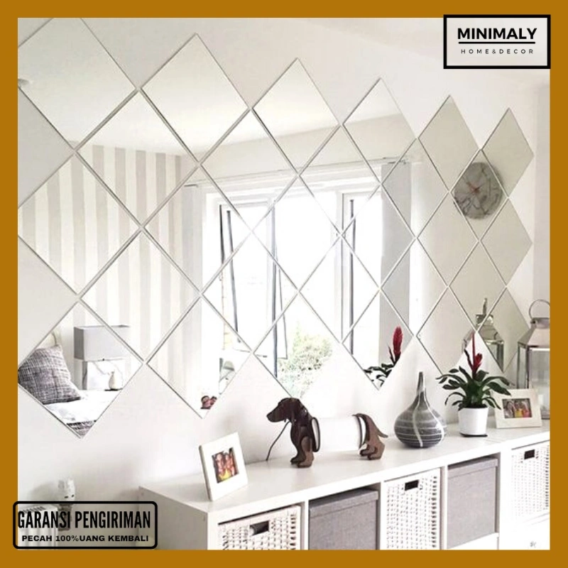 Kaca cermin rextangular ukuran (30x30cm) cermin kotak dinding cermin tempel dinding