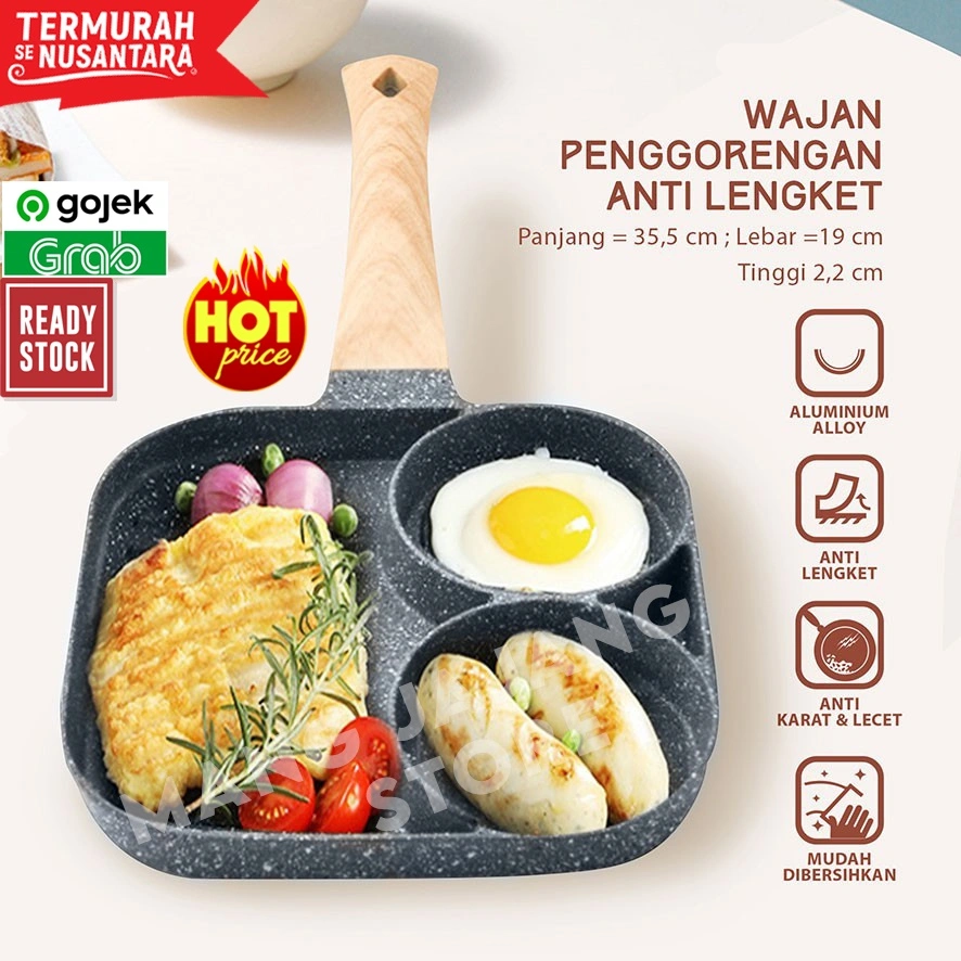 Panci Taflon Wajan Penggorengan Anti Lengket Telur Pancake Daging 2 Lubang Bahan Alumunium Alloy