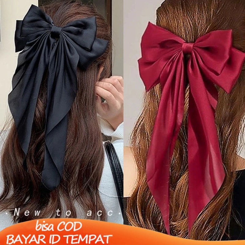 COD Jepit Rambut Dasi Kupu-Kupu Klip Wanita Korea Ribbon Long Big Bow Hairpin All-match Elegan Temperamen Baik Aksesori Impor Fashion Murah Ready Stock