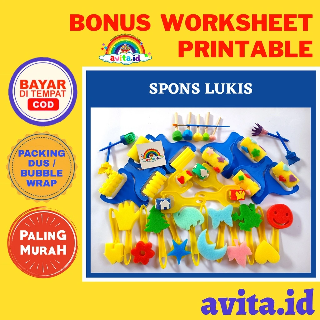 avita.id TERMURAH Mainan Edukasi anak Spons Lukis | DIY Painting Kit | Spons Gambar | Kuas Lukis Anak | Kuas Bentuk | Set Sponge Roller Painting Brush