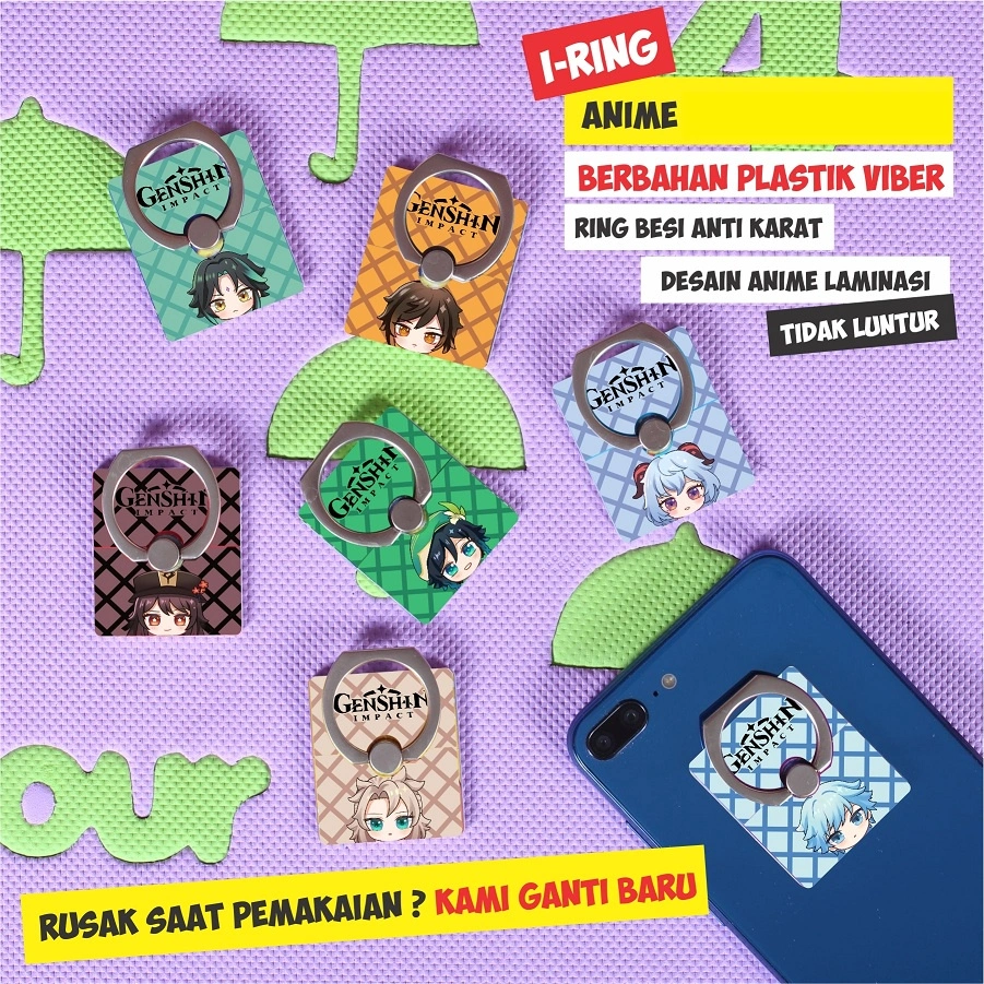 Aksesoris HP Anime - iRing HP Game karakter Tartaglia - Gantungan Popsocket Raiden Shogun - Phone Holder Griptok Zhongli - Hu Tao - Xiao