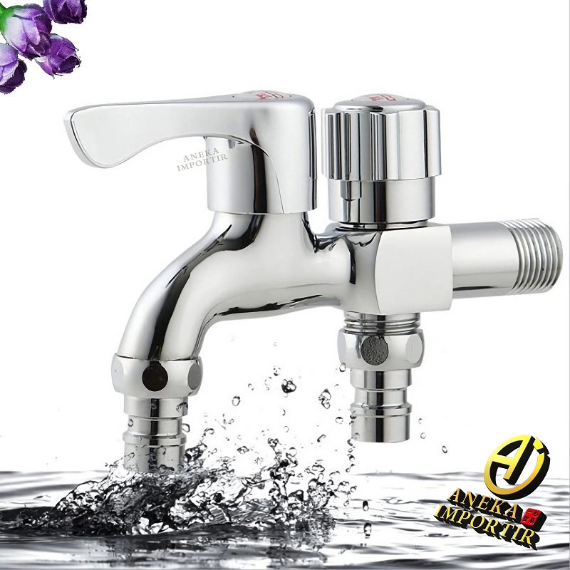 Kran Cabang Chrome [G] Keran Air Shower Mandi Double Mesin Cuci Tembok