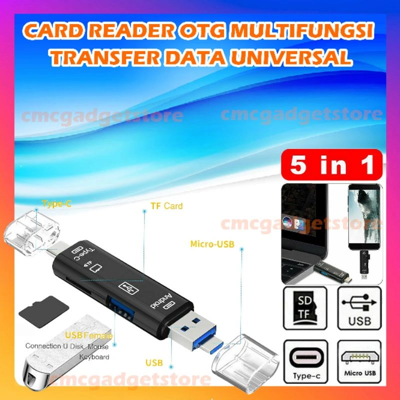 Card Reader 5 in 1 OTG Type C Micro USB TF Memory Card