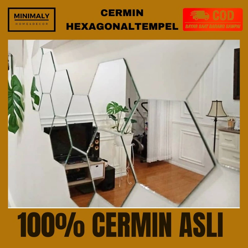 (GROSIR) Kaca Cermin Hexagonal (CERMIN ASLI) Kaca Cermin Aesthetic Cermin Dinding Tempel