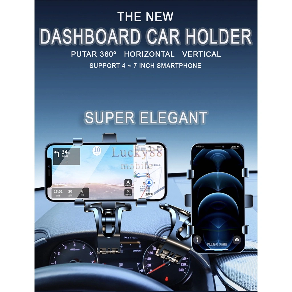TERBARU 3 IN 1 DASHBOARD CAR HOLDER MULTIFUNGSI SUN VISOR REARVIEW MIRROR STAND HP GPS MAP HD-35