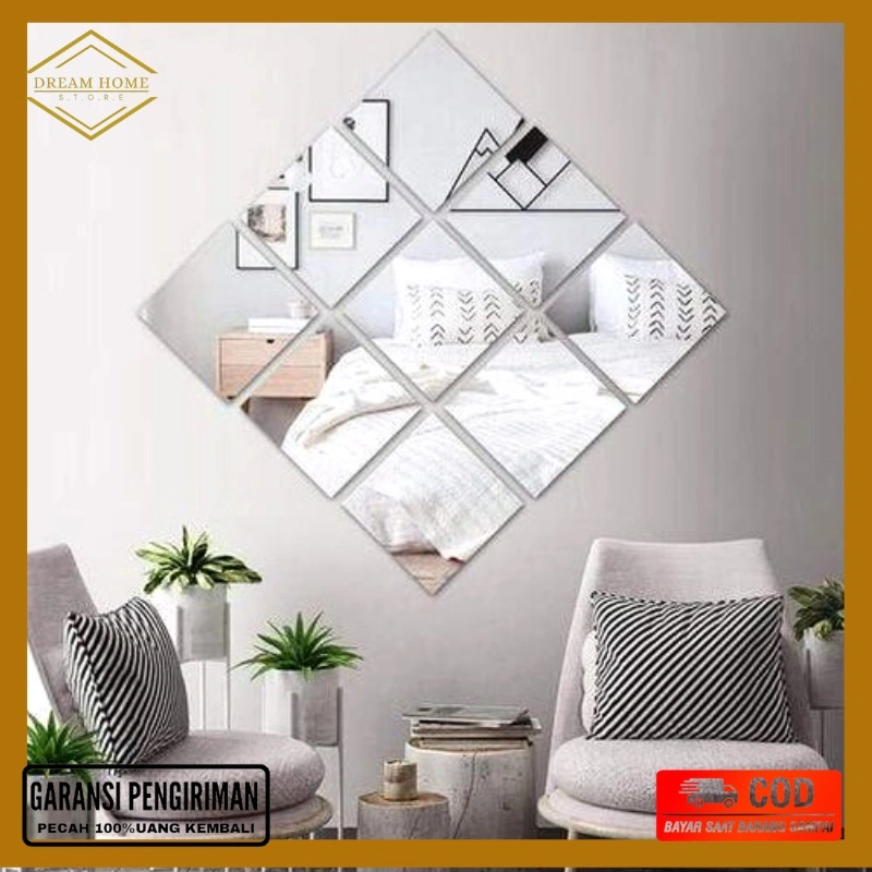 MINIMALY Kaca Tempel Dinding (CERMIN ASLI ukuran 15x15cm) dekorasi aesthetic cermin dinding