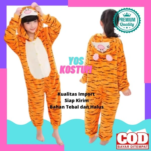 Kostum Lucu Anak Tiger Import Baju Piyama Animal Binatang Tidur Onesie Costume Laki Perempuan